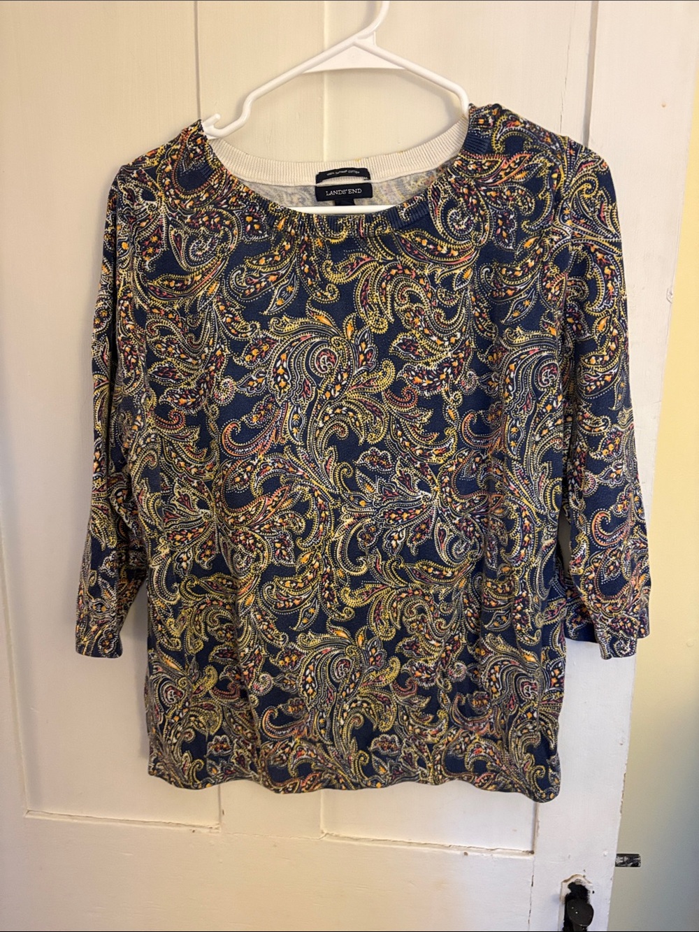 Lands' End Navy Paisley Supima cotton top